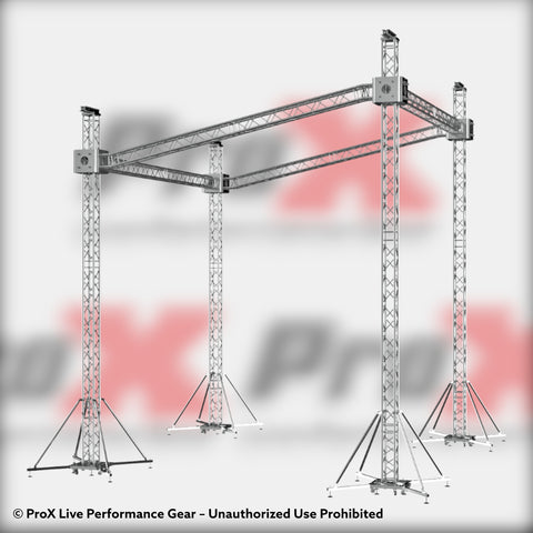 F34 Stage Shed Slant Sloping Roofing Truss System with Ground Support and Chain Hoists – 20x20x23 Ft.