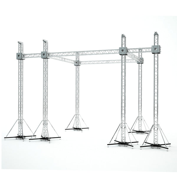 Flat Stage Roofing System with 7 Ft Speaker Wings and 6 Chain Hoists | 30 Ft W x 20 Ft L x 23 Ft H