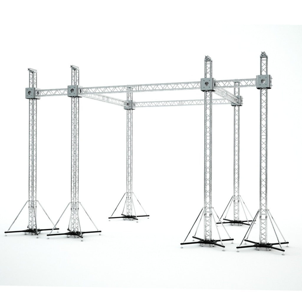 Flat Stage Roofing System with 7 Ft Speaker Wings and 6 Chain Hoists | 20 Ft W x 20 Ft L x 23 Ft H