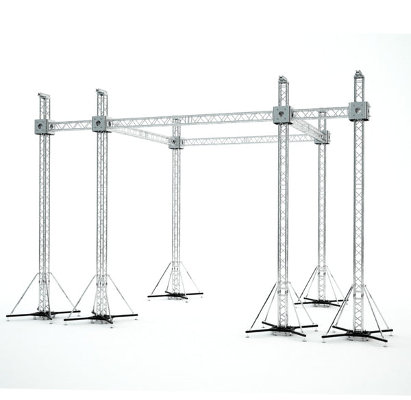 Flat Stage Roofing System with 7 Ft Speaker Wings and 6 Chain Hoists | 20 Ft W x 20 Ft L x 23 Ft H