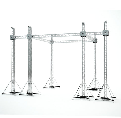 Flat Stage Roofing System with 7 Ft Speaker Wings and 6 Chain Hoists | 20 Ft W x 20 Ft L x 23 Ft H