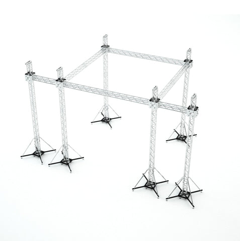 Flat Stage Roofing System with 7 Ft Speaker Wings and 6 Chain Hoists | 20 Ft W x 20 Ft L x 23 Ft H