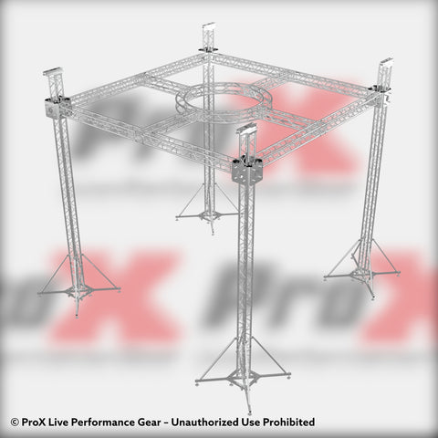 F34 Stage Roofing Truss System with Ground Support, Circular Truss and Chain Hoists – 21x21x23 Ft. Circle in Center