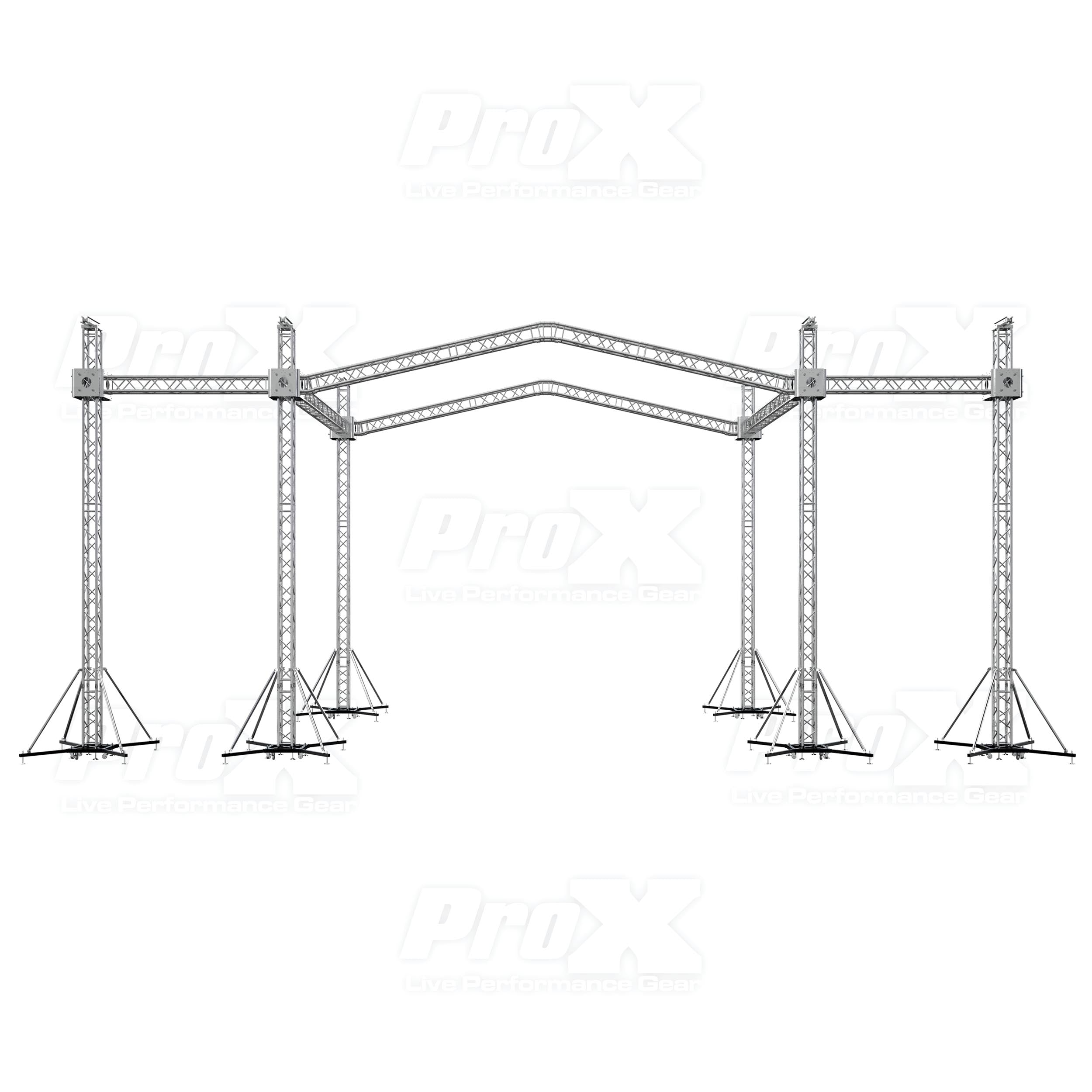 12D PR2 Stage Roofing System with 7 Ft Speaker Wings and 6 Chain Hoists | 30 Ft W x 20 Ft L x 23 Ft H