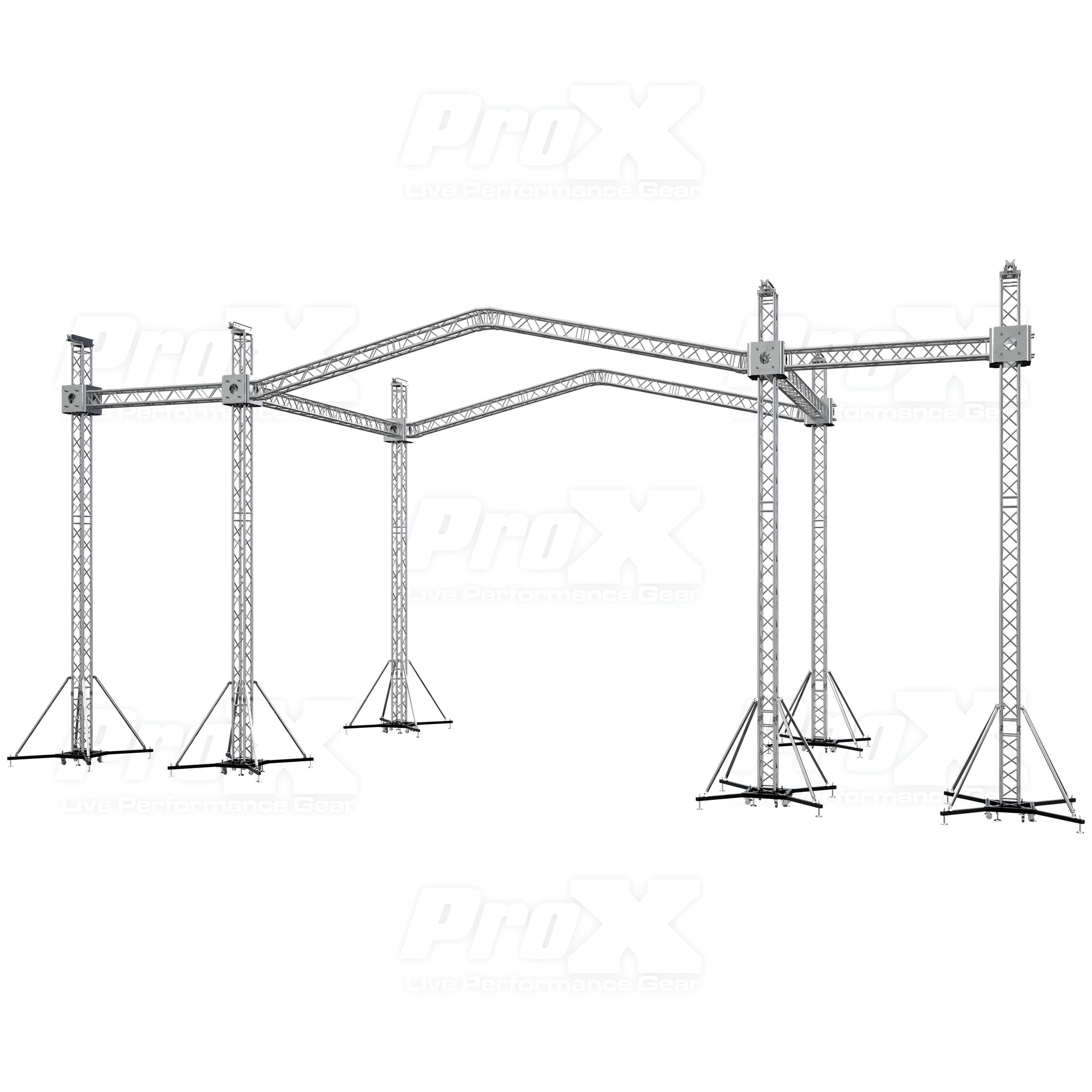 12D PR2 Stage Roofing System with 7 Ft Speaker Wings and 6 Chain Hoists | 30 Ft W x 20 Ft L x 23 Ft H