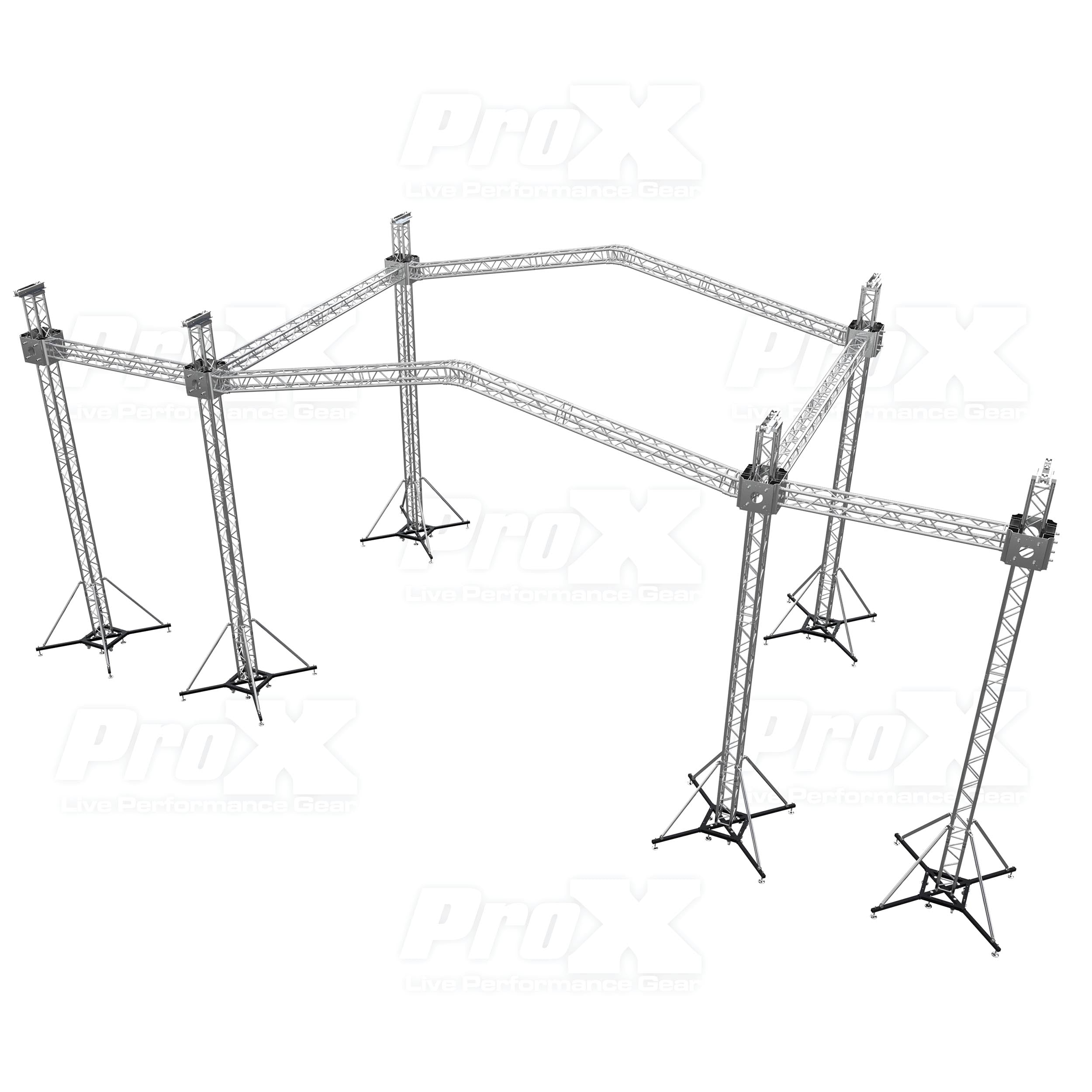 12D PR2 Stage Roofing System with 7 Ft Speaker Wings and 6 Chain Hoists | 30 Ft W x 20 Ft L x 23 Ft H