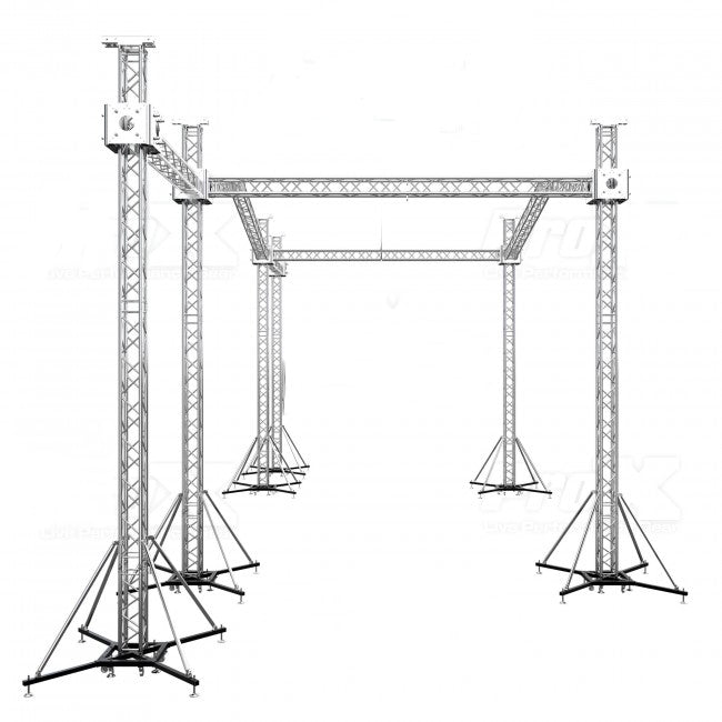 12D PR2 Stage Roofing System with 7 Ft Speaker Wings and 6 Chain Hoists | 30 Ft W x 20 Ft L x 23 Ft H