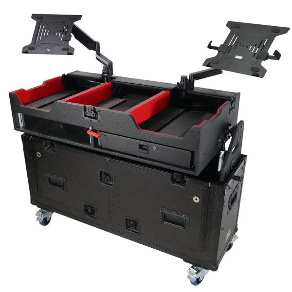 Flip-Ready Easy Retracting Hydraulic Lift Case for 2x Pioneer CDJ-3000 and DJM-V10 or DJM-A9 Mixer