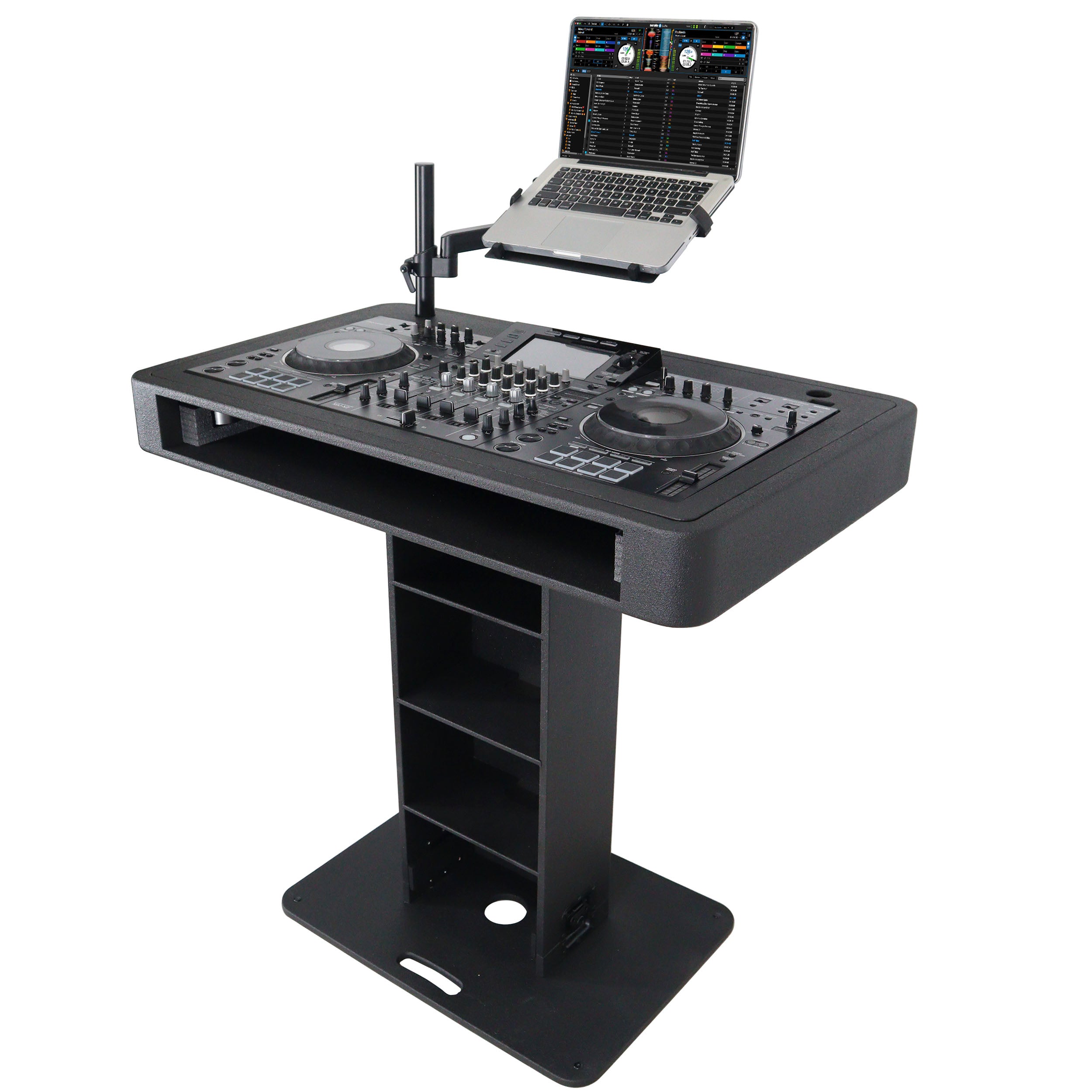 Control Tower DJ Podium with Road Cases for Pioneer DDJ-REV7 DDJ-FLX10 XDJ-XZ RANE Four - Black Finish