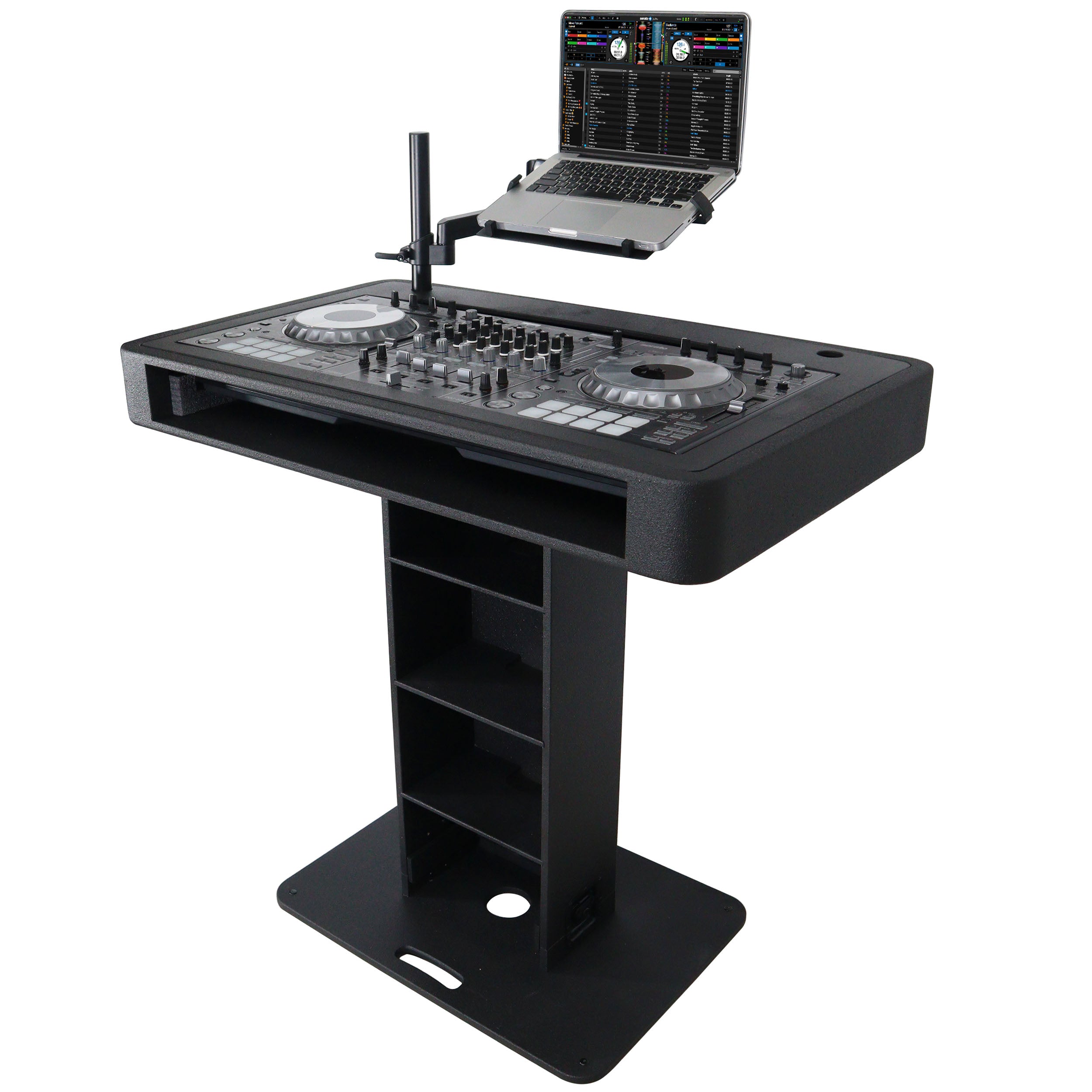 Control Tower DJ Podium with Road Cases for Pioneer DDJ-REV7 DDJ-FLX10 XDJ-XZ RANE Four - Black Finish