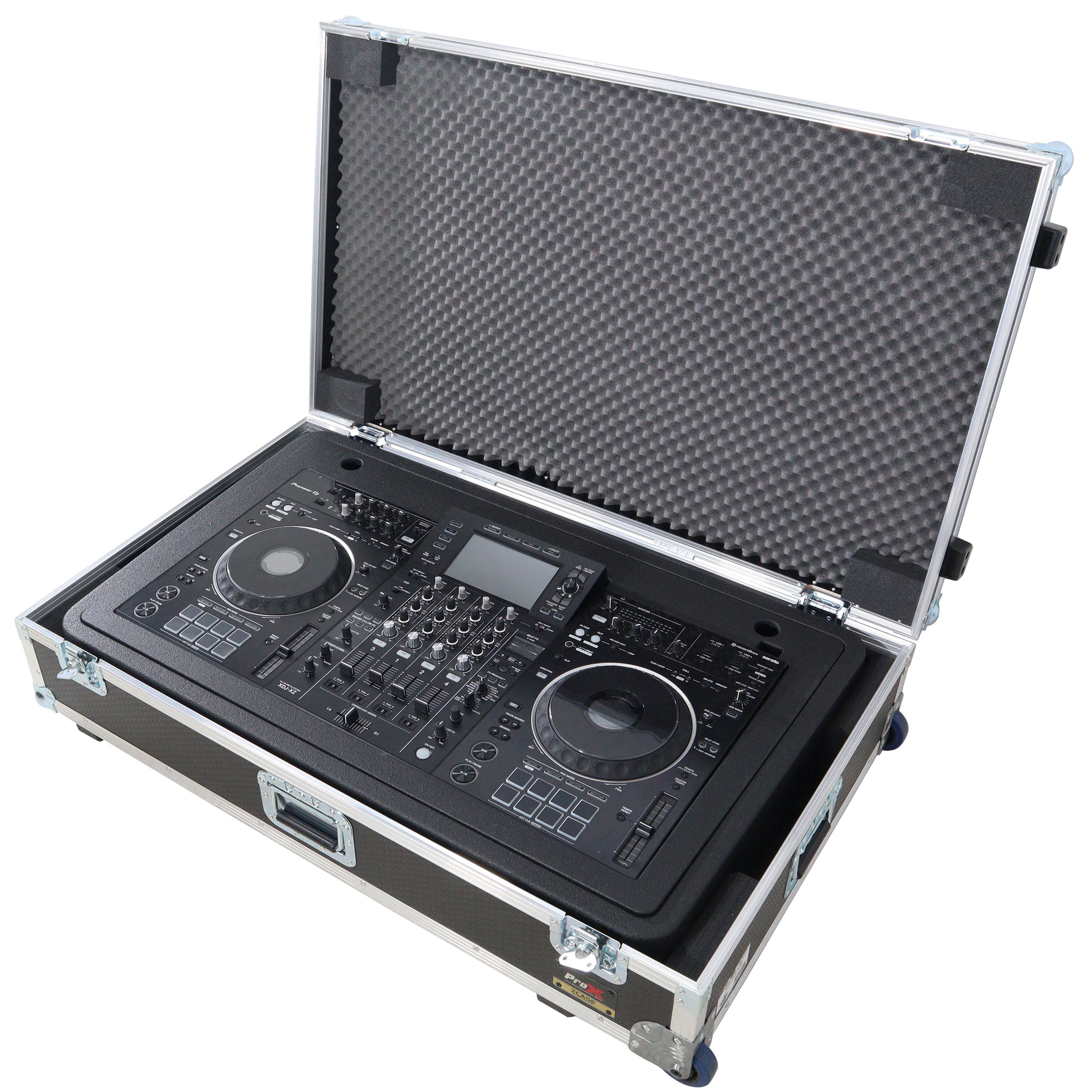 Control Tower DJ Podium with Road Cases for Pioneer DDJ-REV7 DDJ-FLX10 XDJ-XZ RANE Four - Black Finish