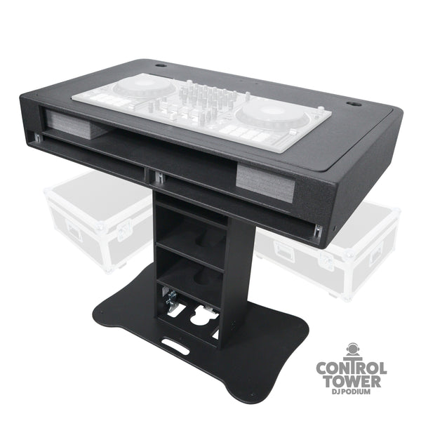 Control Tower DJ Podium with Road Cases for Pioneer DDJ-REV7 XDJ-XZ FLX10 RANE Four - Black Finish