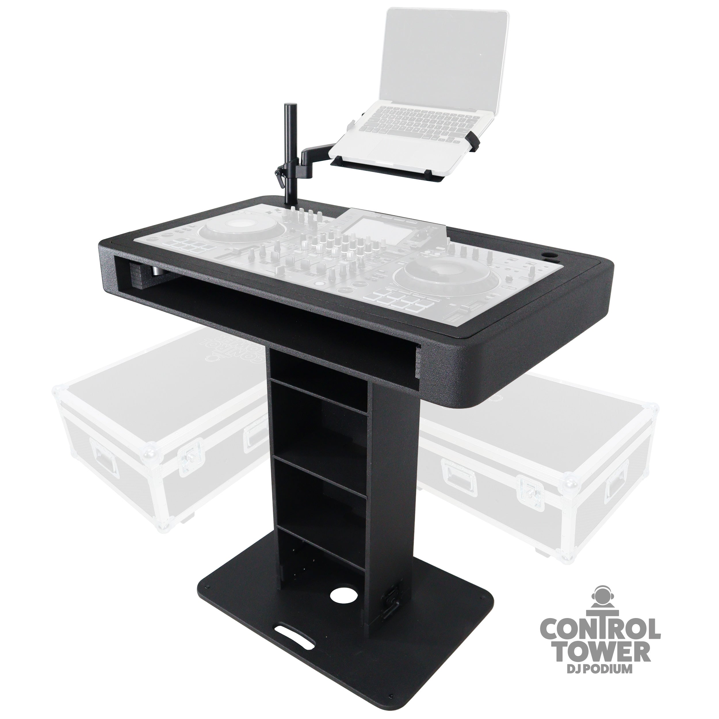 Control Tower DJ Podium with Road Cases for Pioneer DDJ-REV7 DDJ-FLX10 XDJ-XZ RANE Four - Black Finish
