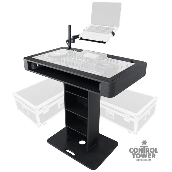 Control Tower DJ Podium with Road Cases for Pioneer DDJ-REV7 DDJ-FLX10 XDJ-XZ RANE Four - Black Finish