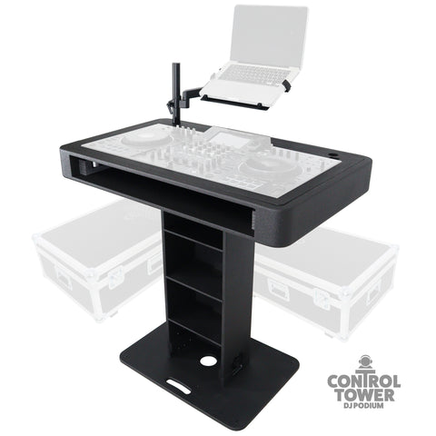 Control Tower DJ Podium with Road Cases for Pioneer DDJ-REV7 DDJ-FLX10 XDJ-XZ RANE Four - Black Finish