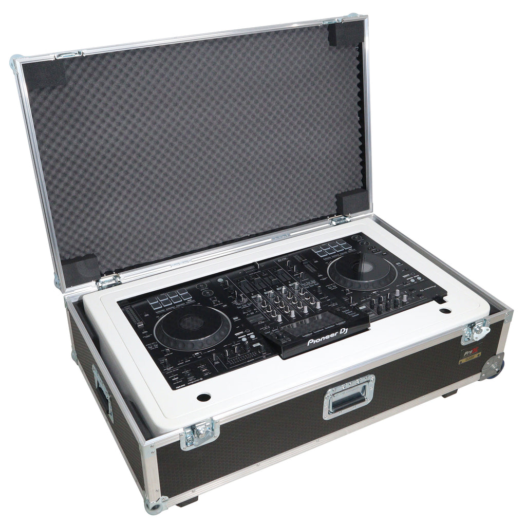 Control Tower DJ Podium 2x 1U Rack Space with Road Cases for Pioneer DDJ-REV7 XDJ-XZ FLX10 RANE Four - White Finish