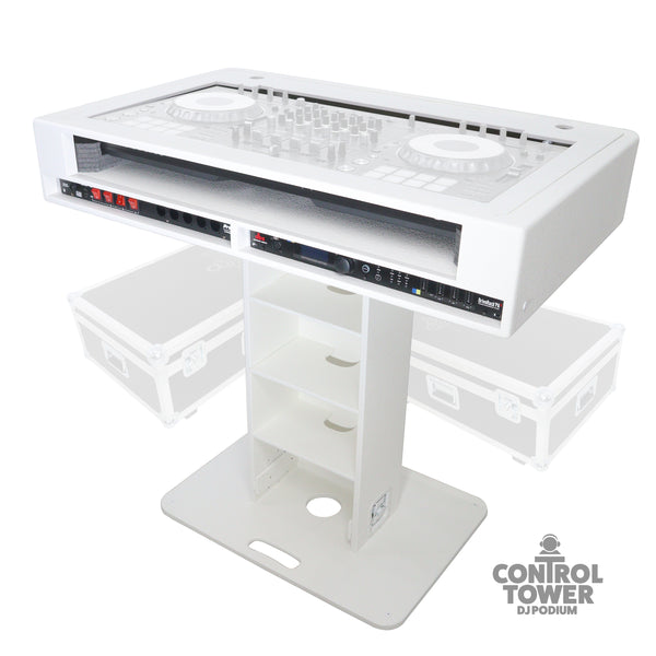 Control Tower DJ Podium 2x 1U Rack Space with Road Cases for Pioneer DDJ-REV7 XDJ-XZ FLX10 RANE Four - White Finish