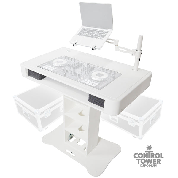 Control Tower DJ Podium with Road Cases for Pioneer DDJ-REV7 XDJ-XZ FLX10 RANE Four - White Finish