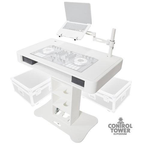 Control Tower DJ Podium with Road Cases for Pioneer DDJ-REV7 XDJ-XZ FLX10 RANE Four - White Finish