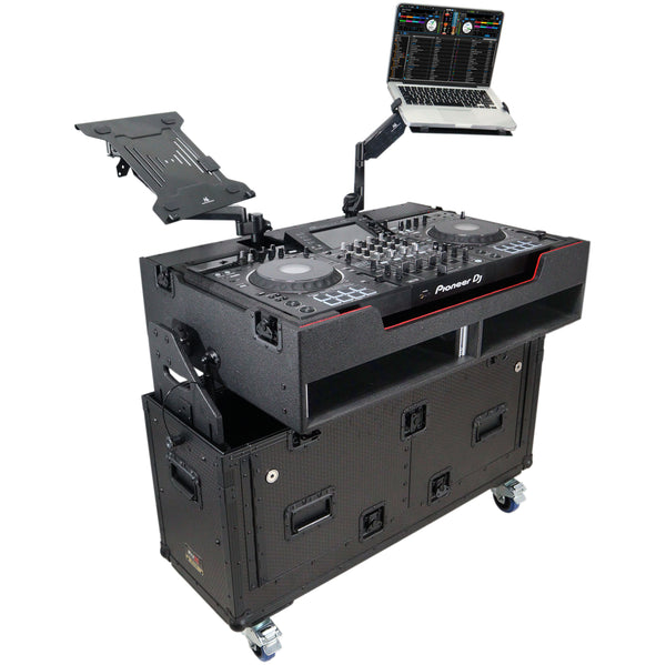 Flip-Ready Hydraulic DJ Flight Case For Pioneer DDJ-REV7 XDJ-XZ Opus Quad with Wheels and 2x Laptop Trays