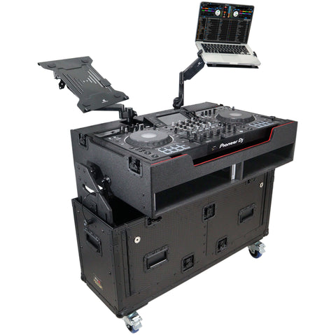 Flip-Ready Hydraulic DJ Flight Case For Pioneer DDJ-REV7 XDJ-XZ Opus Quad with Wheels and 2x Laptop Trays