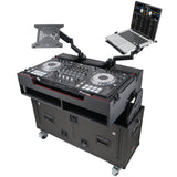 Flip-Ready Hydraulic DJ Flight Case For Pioneer DDJ-REV7 XDJ-XZ Opus Quad with Wheels and 2x Laptop Trays