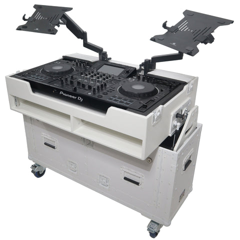 Flip-Ready Hydraulic DJ Flight Case For Pioneer DDJ-REV7 XDJ-XZ DDJ-1000 SZ2 SX3 with Wheels and 2x Laptop Trays White Finish