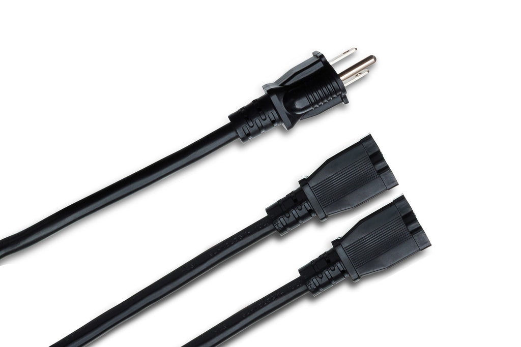 Power Extension Y Cable, Dual NEMA 5-15R to NEMA 5-15P, 14 AWG x 3 OFC - Angle