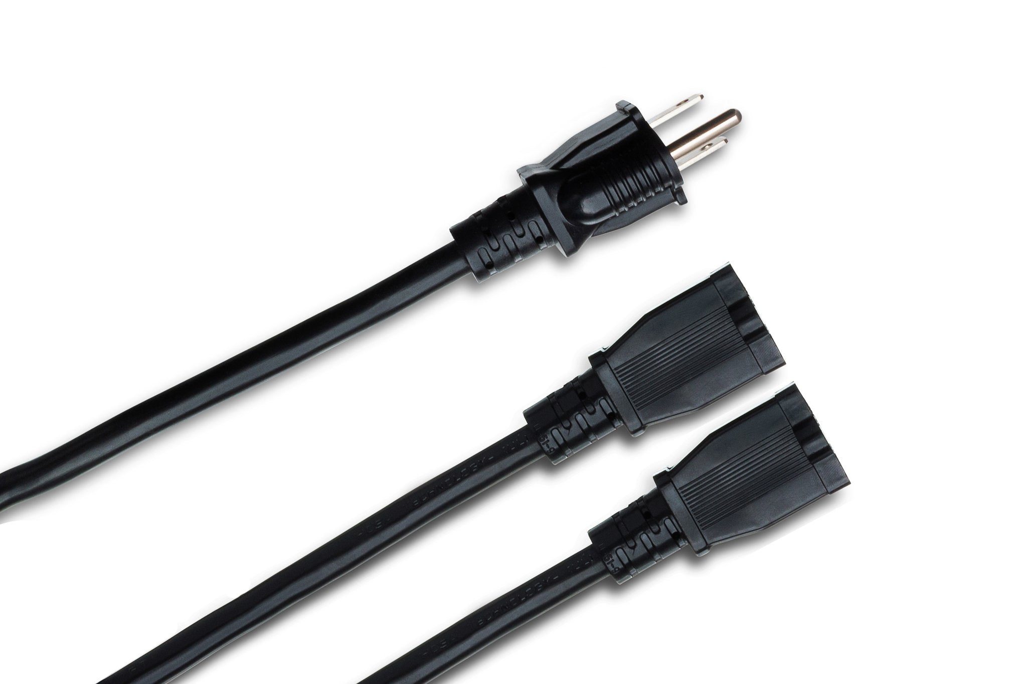 Power Extension Y Cable, Dual NEMA 5-15R to NEMA 5-15P, 14 AWG x 3 OFC - Angle