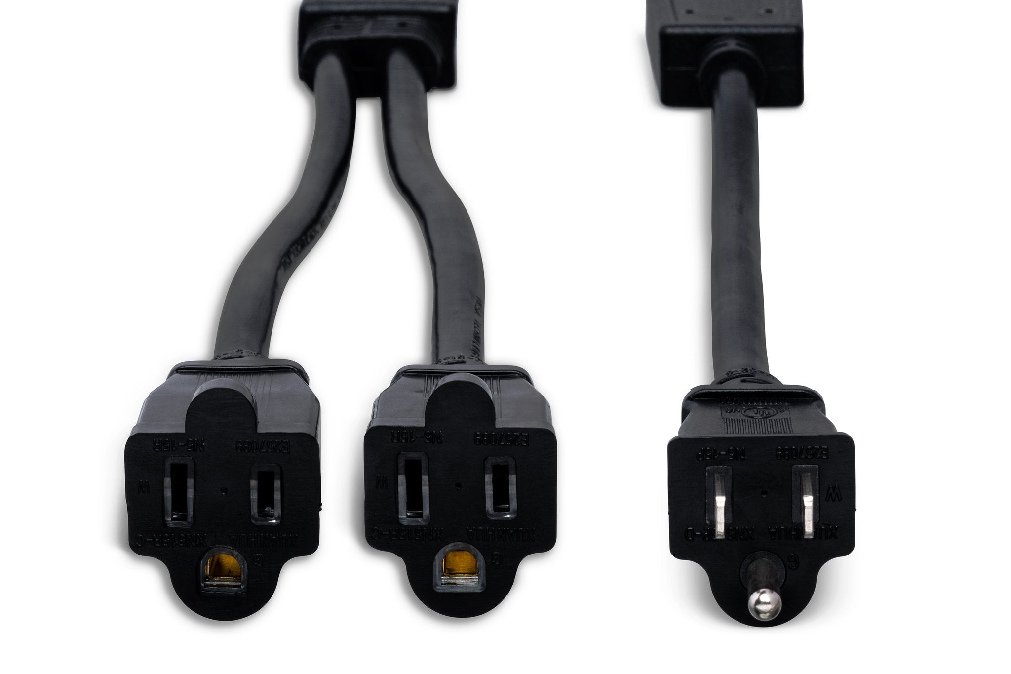 Power Extension Y Cable, Dual NEMA 5-15R to NEMA 5-15P, 14 AWG x 3 OFC - Front