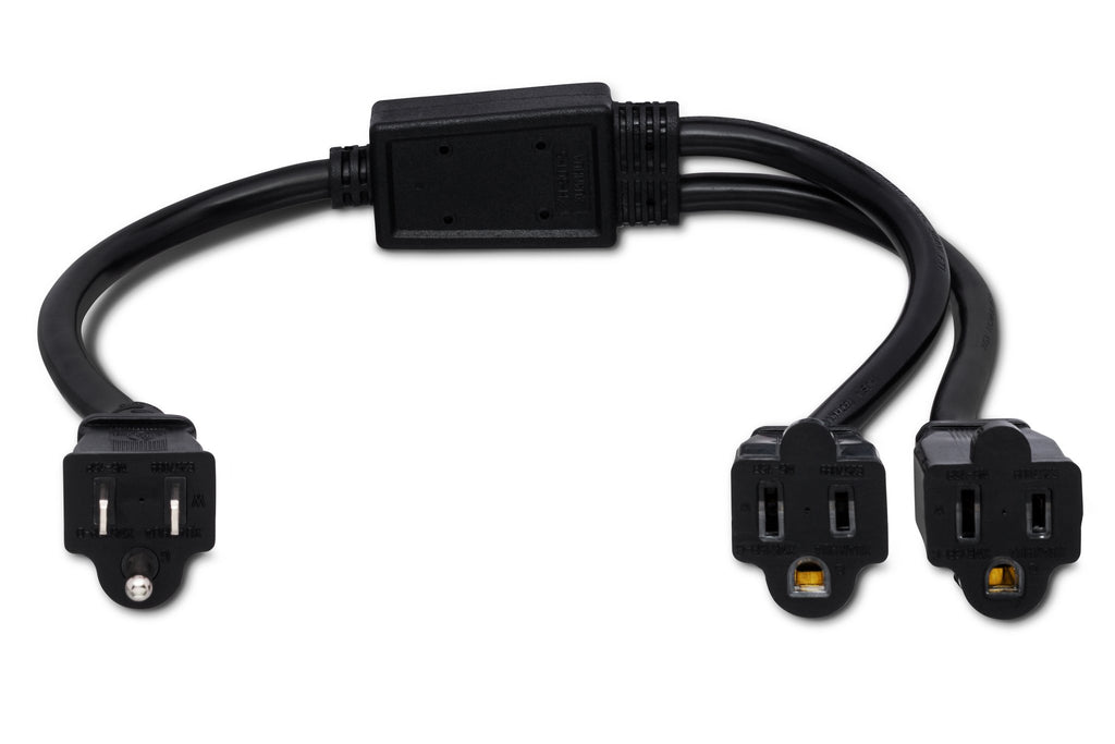 Power Extension Y Cable, Dual NEMA 5-15R to NEMA 5-15P, 14 AWG x 3 OFC - Full