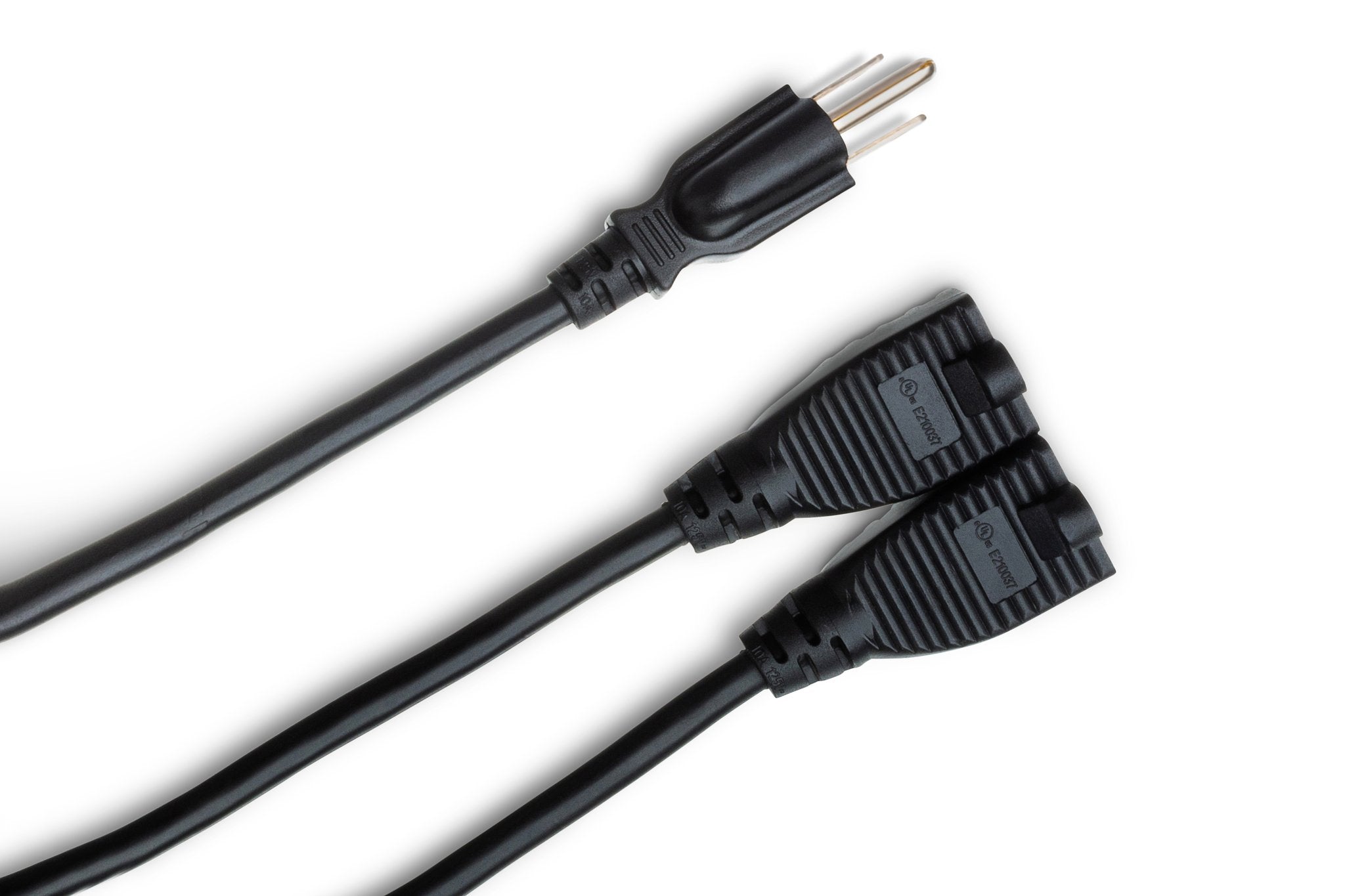 Power Extension Y Cable, Dual NEMA 5-15R to NEMA 5-15P, 18 AWG x 3 OFC - Angle