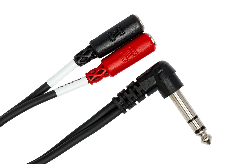 Stereo Breakout, Right-angle 1/4 in TRS to Dual 3.5 mm TRSF - Angle