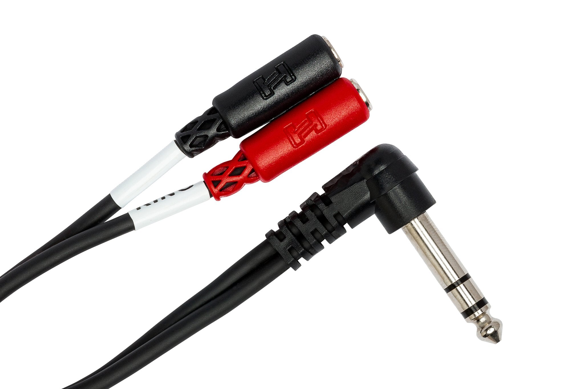 Stereo Breakout, Right-angle 1/4 in TRS to Dual 3.5 mm TRSF - Angle