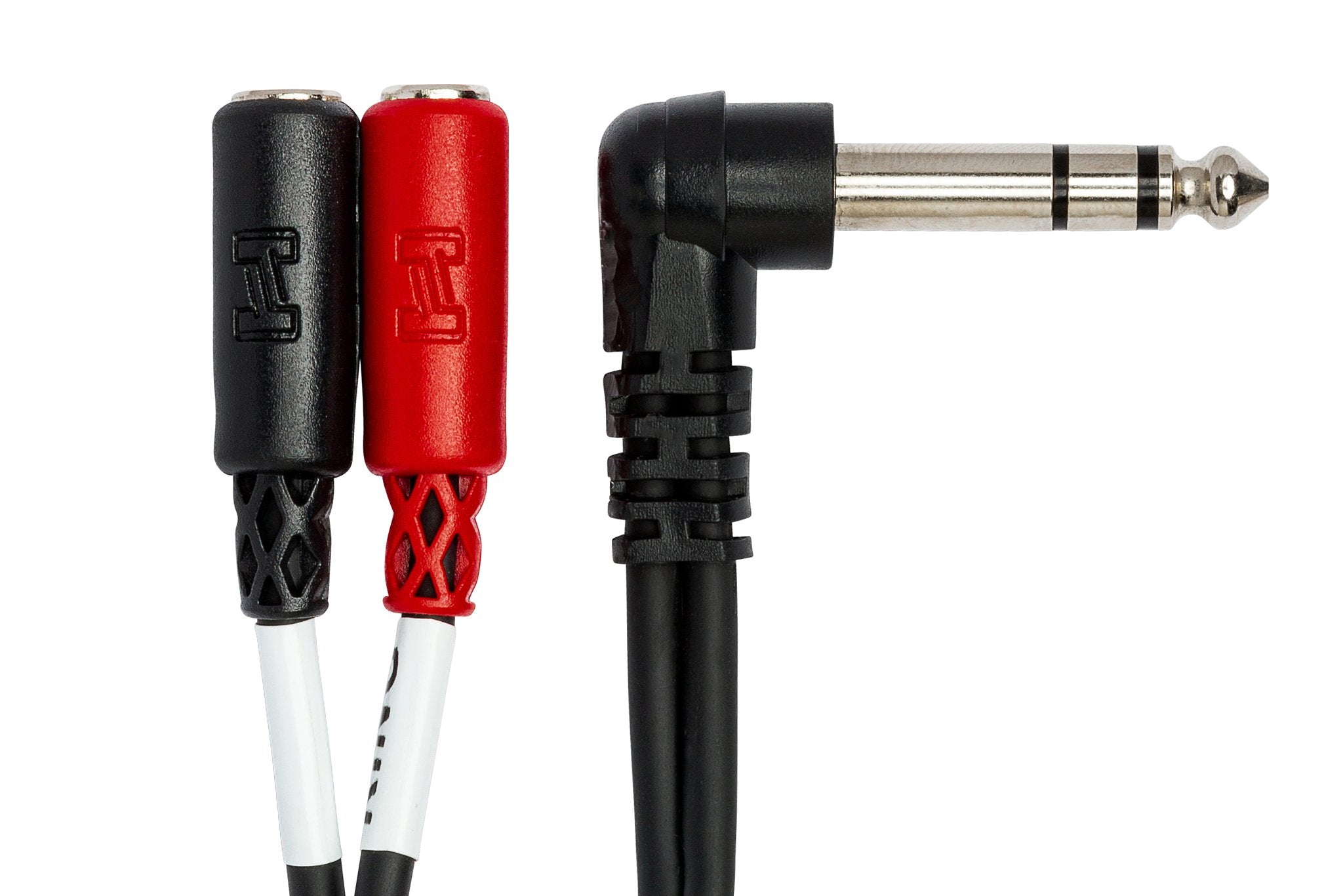 Stereo Breakout, Right-angle 1/4 in TRS to Dual 3.5 mm TRSF - Connector