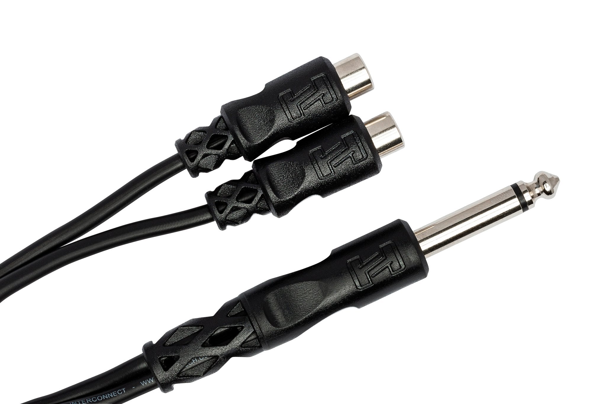 Y Cable, 1/4 in TS to Dual RCAF - Angle