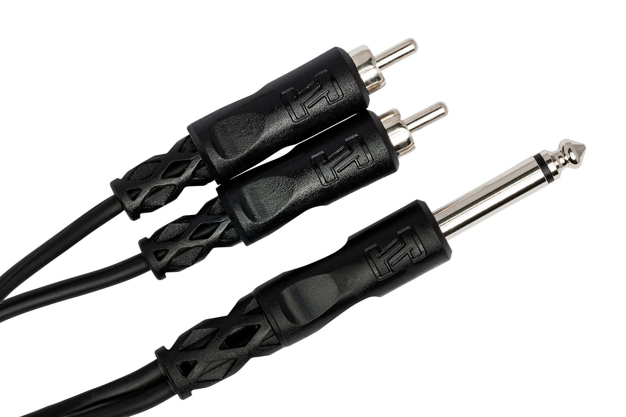Y Cable, 1/4 in TS to Dual RCA - Angle
