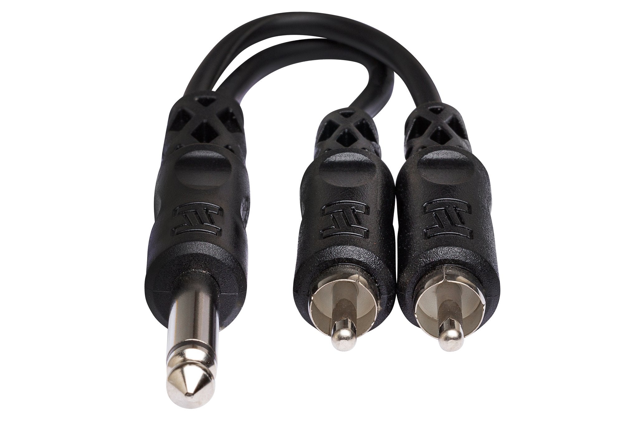 Y Cable, 1/4 in TS to Dual RCA - Front
