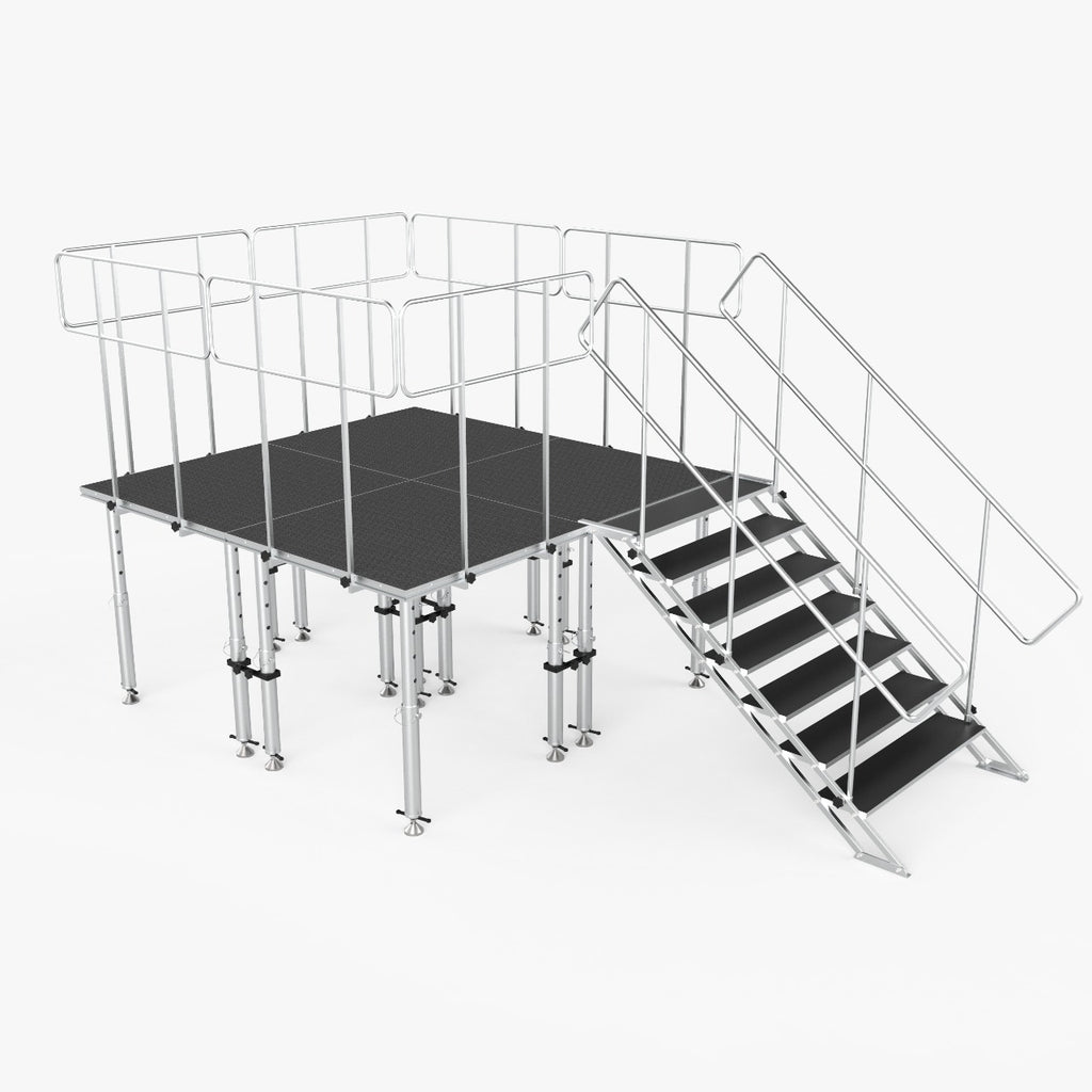 8x8 StageQ Platform Package 4x4 Decks w/ Steps Adjustable 28-48 Guard Rails and 3 Step