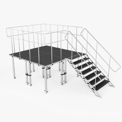 8x8 StageQ Platform Package 4x4 Decks w/ Steps Adjustable 28-48 Guard Rails and 3 Step