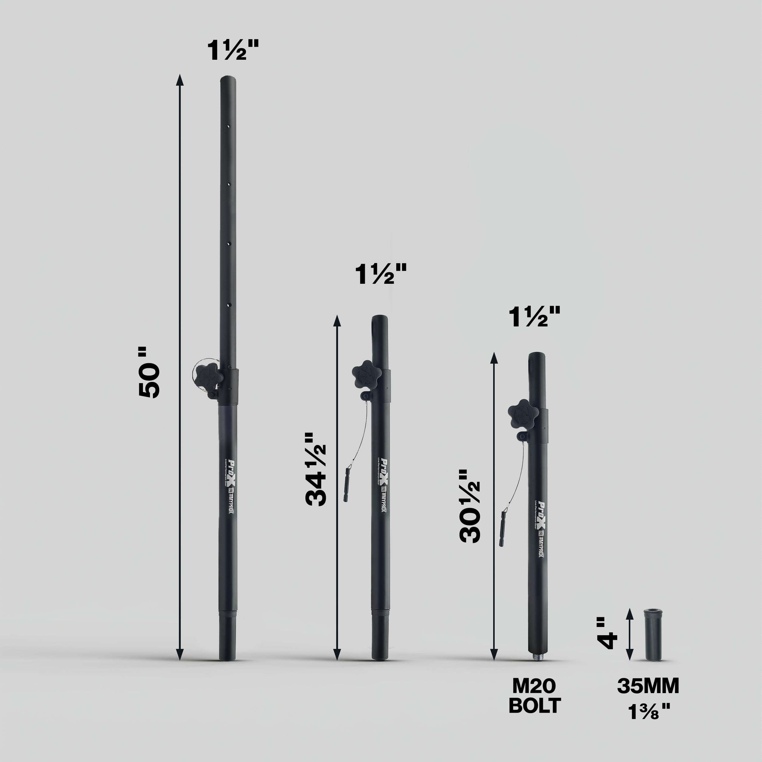 Deluxe 20-inch Subwoofer Speaker Pole w/ M20 Threaded Mount 1 3/8 In. Adapter Cap