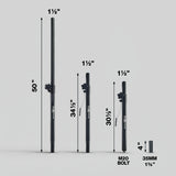 Deluxe 20-inch Subwoofer Speaker Pole w/ M20 Threaded Mount 1 3/8 In. Adapter Cap
