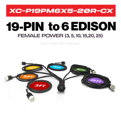 XC-P19PM6X5-20R-CXMAX 19PIN Break-Out Kupo WPS-5219LM to 6x Edison 5-20R 3, 5, 10, 15, 20, 25 ft SJOOW - 12AWG