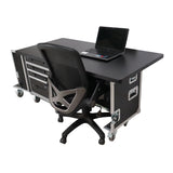 Mobile Office Foldable Pro Desk Flight case Workstation 60x30" Table Top, Drawer and Wheels