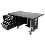 Mobile Office Foldable Pro Desk Flight case Workstation 60x30" Table Top, Drawer and Wheels