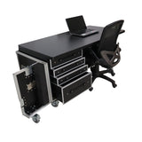Mobile Office Foldable Pro Desk Flight case Workstation 60x30" Table Top, Drawer and Wheels