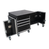 Mobile Office Foldable Pro Desk Flight case Workstation 60x30" Table Top, Drawer and Wheels