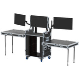 Video Control Workstation Flight Case 16U + 5U Rack with Dual Side Tables & Triple Monitor Mount by Santosom
