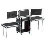Video Control Workstation Flight Case 16U + 5U Rack with Dual Side Tables & Triple Monitor Mount by Santosom
