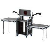 Video Control Workstation Flight Case 16U + 5U Rack with Dual Side Tables & Triple Monitor Mount by Santosom